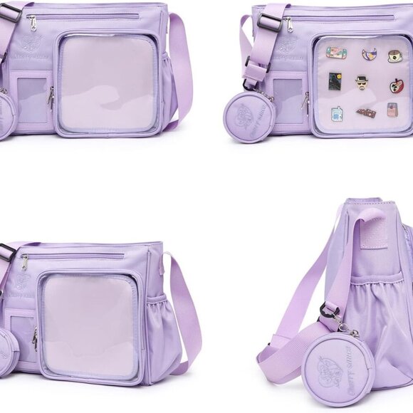 Chic Purple Ita Bag: Adjustable Crossbody Purse with Transparent Pockets - Picture 6 of 7